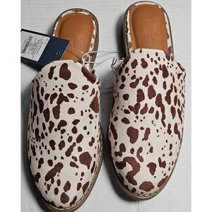 Universal Thread Maura Cow Print Mules Brown White Pointed Toe Flats Womens 6.5